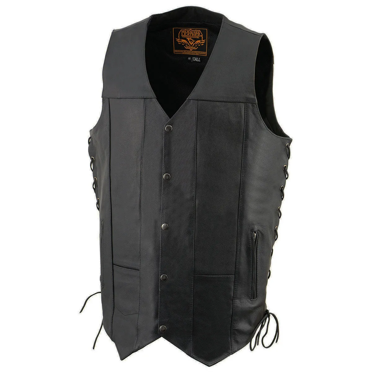 Milwaukee Leather SH1392Tall Men's Black Leather 10 Pocket V-Neck Side