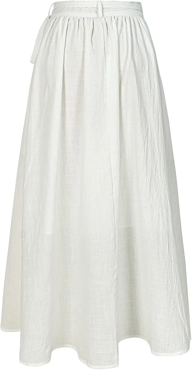 Mingyuezai Womens Wrap Skirt Ankle-Length Vintage Linen Skirts
