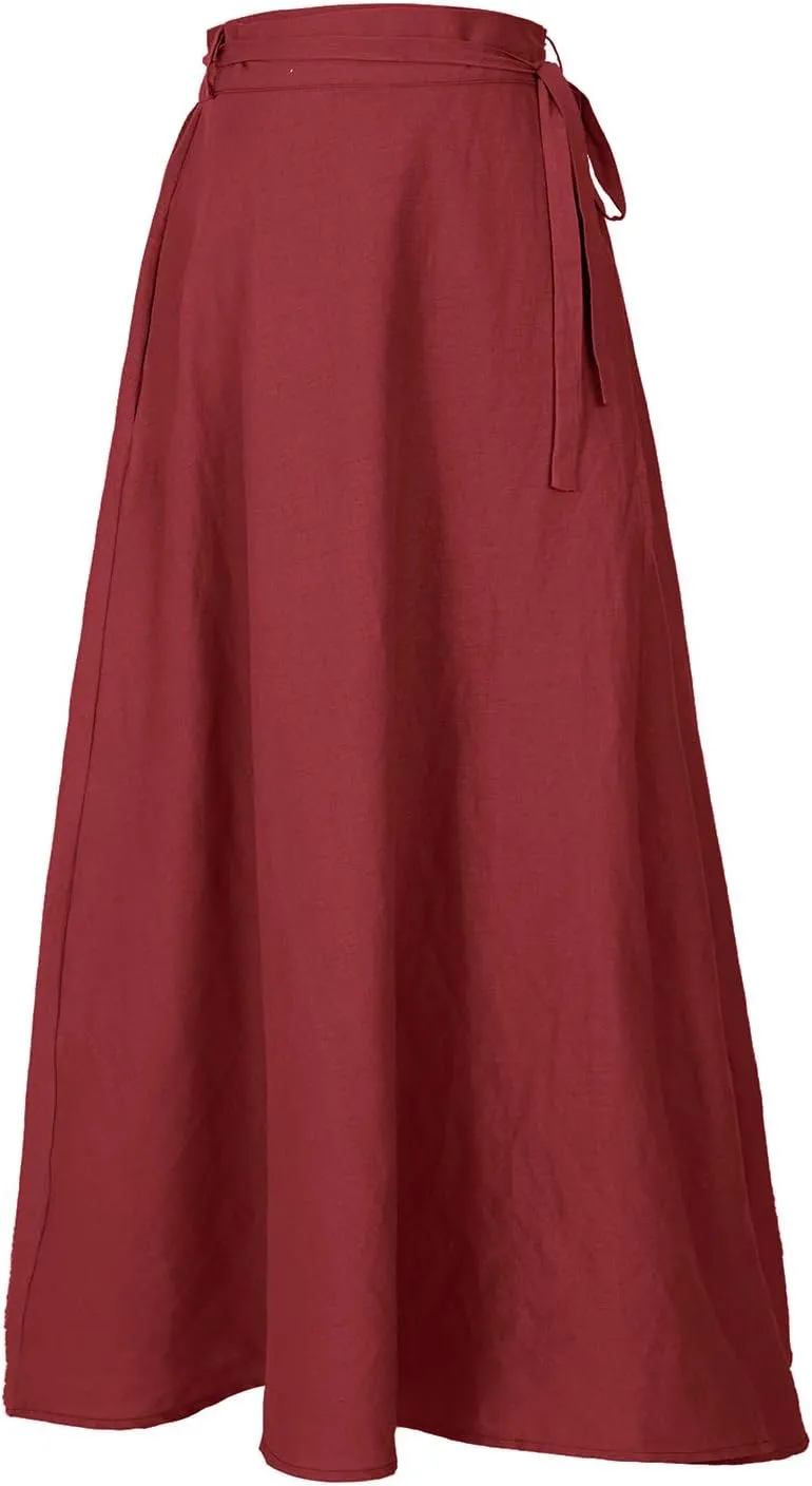Mingyuezai Womens Wrap Skirt Ankle-Length Vintage Linen Skirts