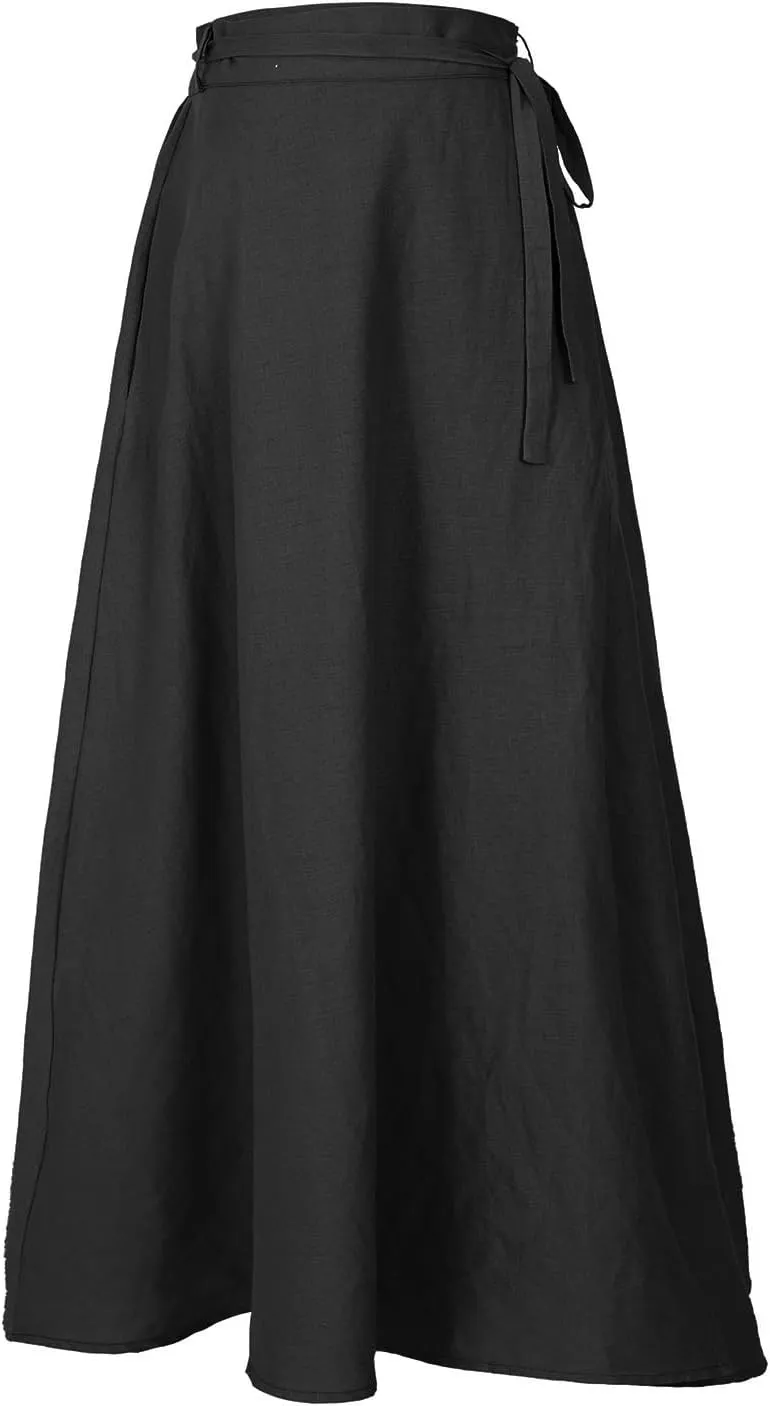 Mingyuezai Womens Wrap Skirt Ankle-Length Vintage Linen Skirts
