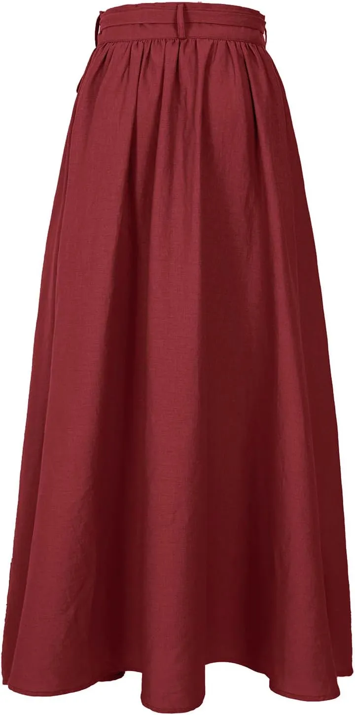 Mingyuezai Womens Wrap Skirt Ankle-Length Vintage Linen Skirts