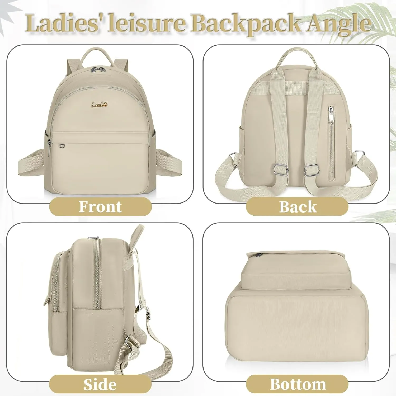 Mini Backpack for Women Teen Girls Fashion Solid Color Light Weight Waterproof Backpack Travel Fashion Purses Daily (Light Beige)
