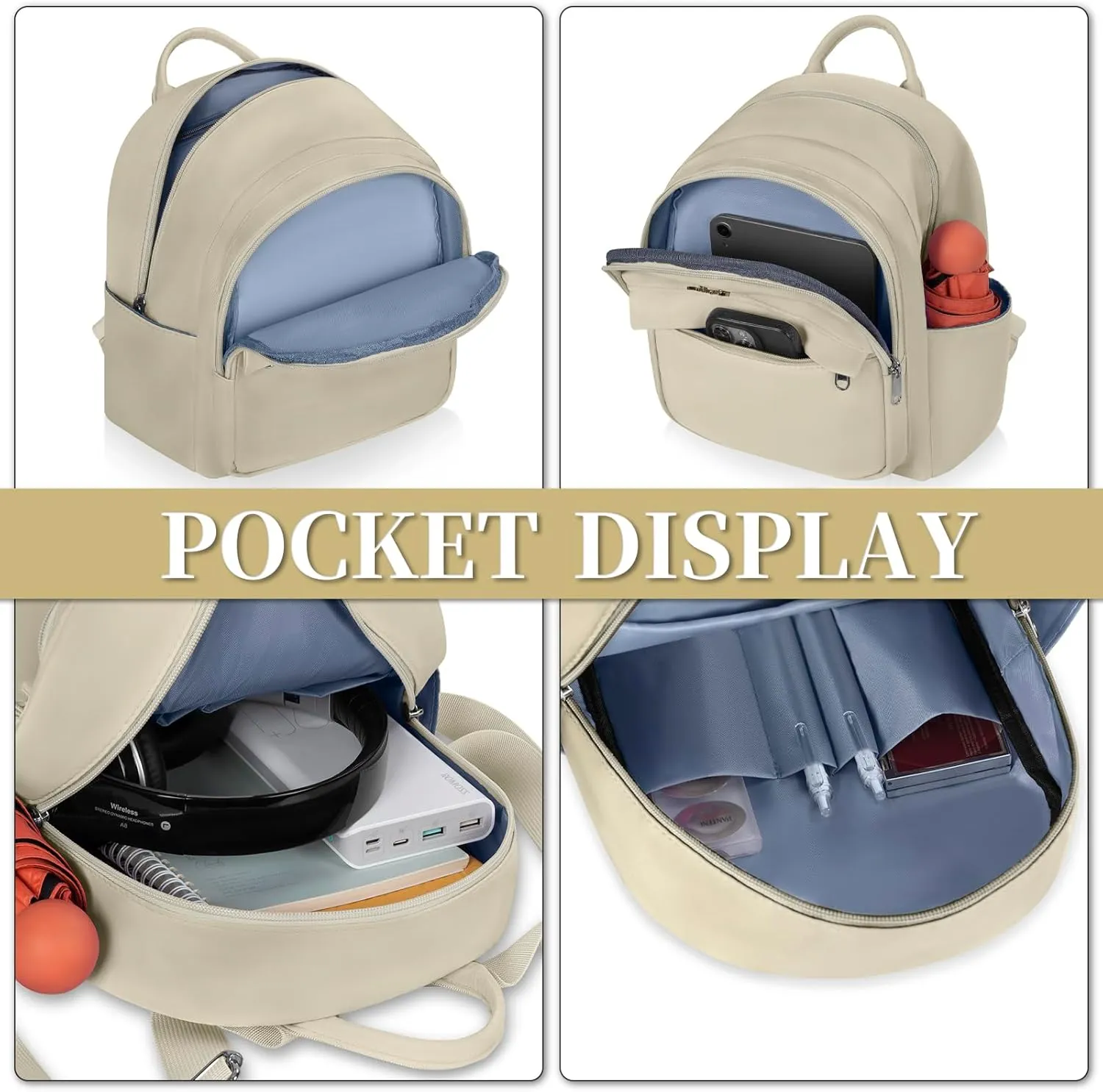 Mini Backpack for Women Teen Girls Fashion Solid Color Light Weight Waterproof Backpack Travel Fashion Purses Daily (Light Beige)