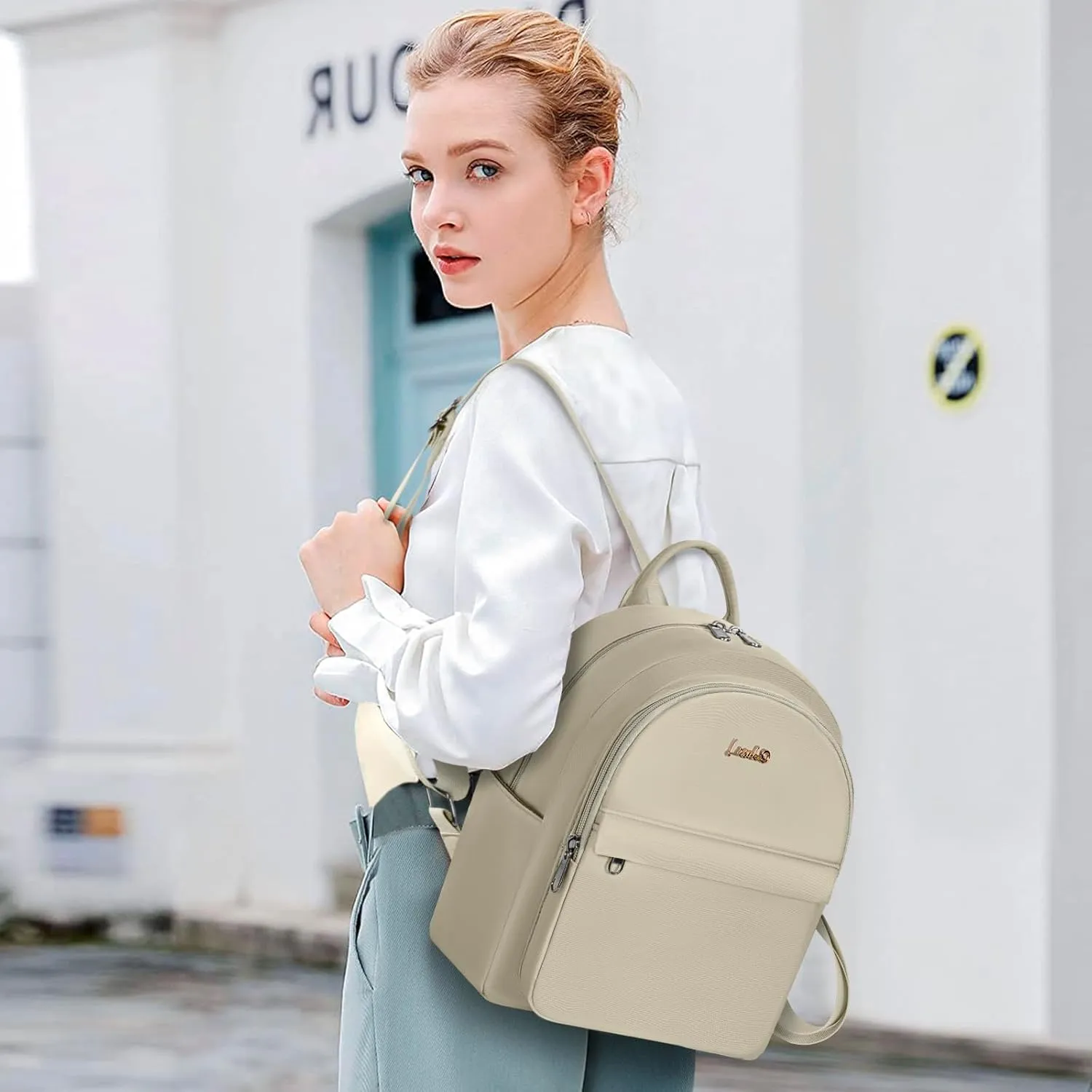 Mini Backpack for Women Teen Girls Fashion Solid Color Light Weight Waterproof Backpack Travel Fashion Purses Daily (Light Beige)