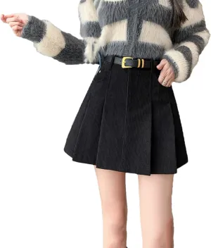 Mini Pleated Skirt Women Fashion Streetwear A-Line Skater Skirts with Belt