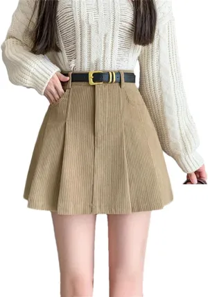 Mini Pleated Skirt Women Fashion Streetwear A-Line Skater Skirts with Belt