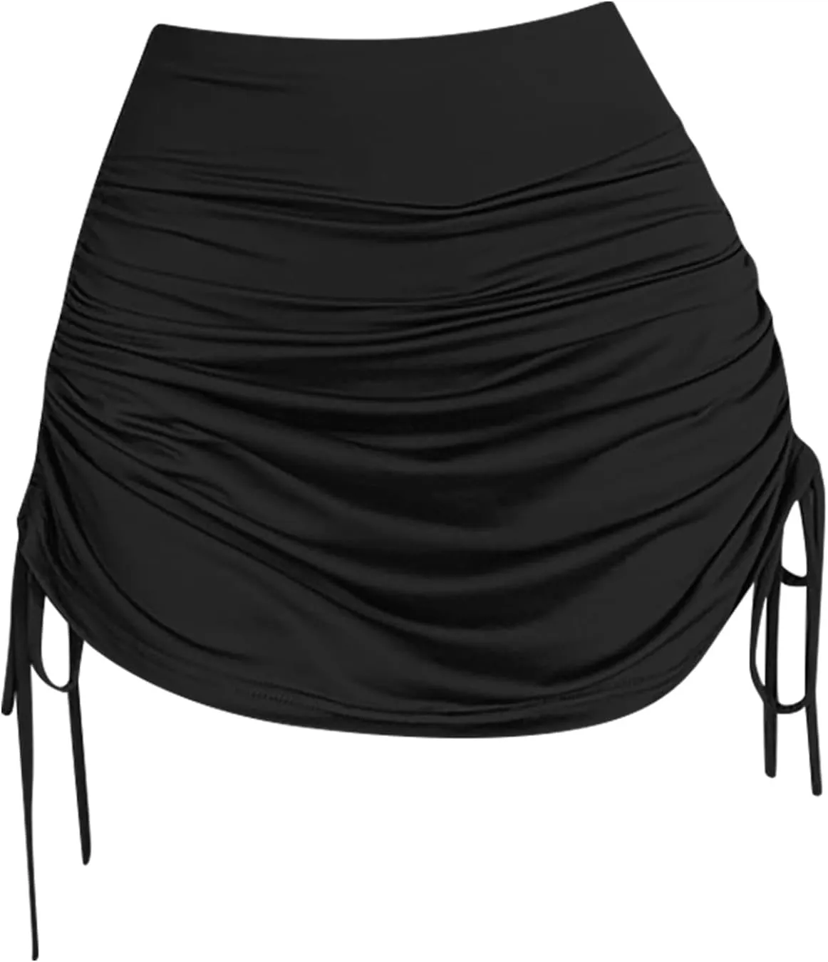 Mini Skirt for Women High Waist Ruched Pleated Drawstring Skater Skirts Solid Color Workout Athletic Skorts