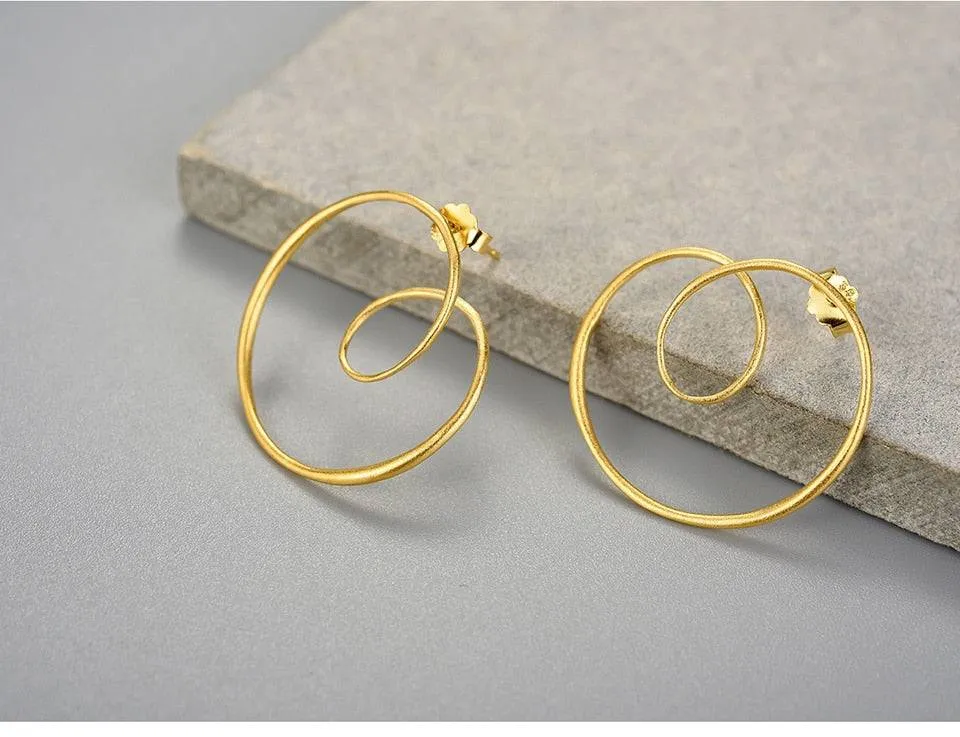 Minimalism Gold Round Spiral Twisted Stud Earrings