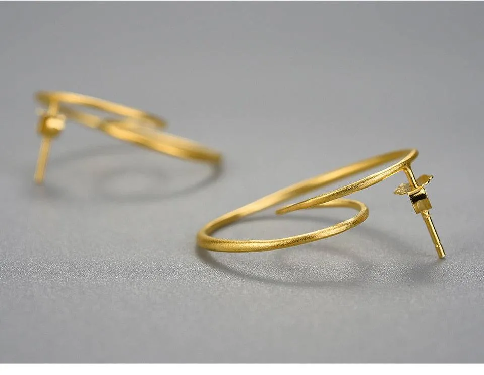 Minimalism Gold Round Spiral Twisted Stud Earrings
