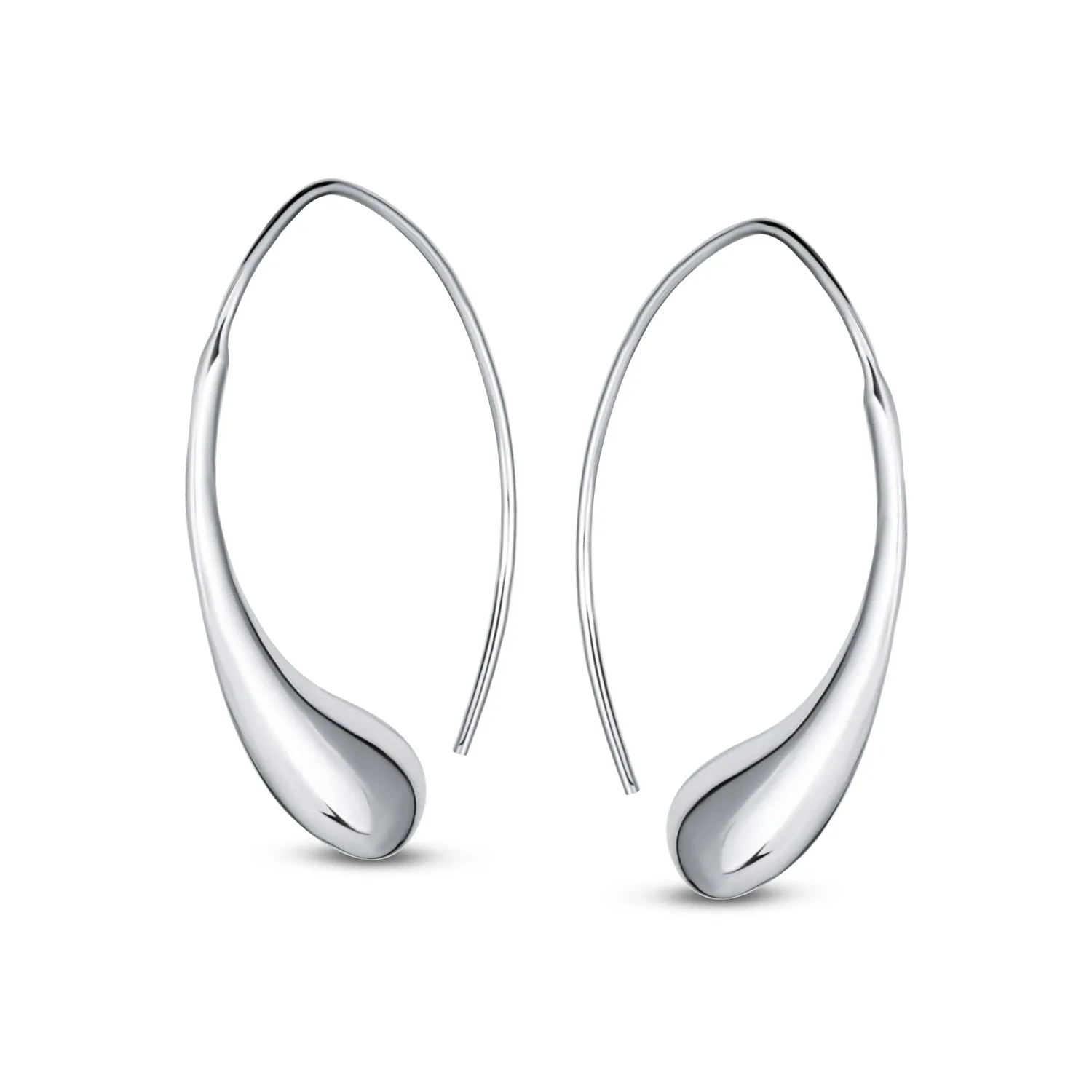 Minimalist Dangle Earrings Polished Teardrop Threader in Sterling Silver