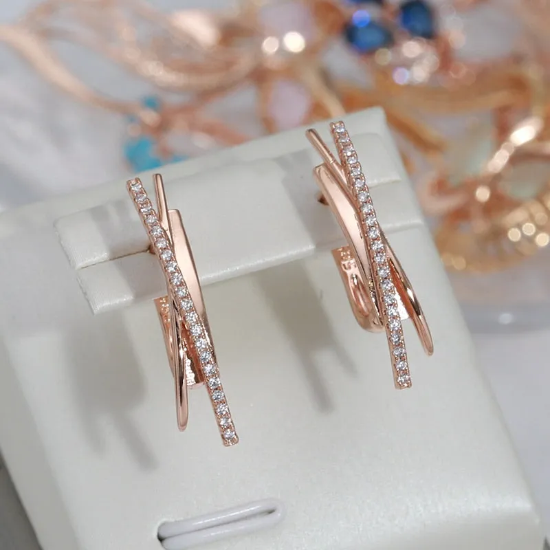 Minimalist Line Design Sparkling Zircon Metal Earrings