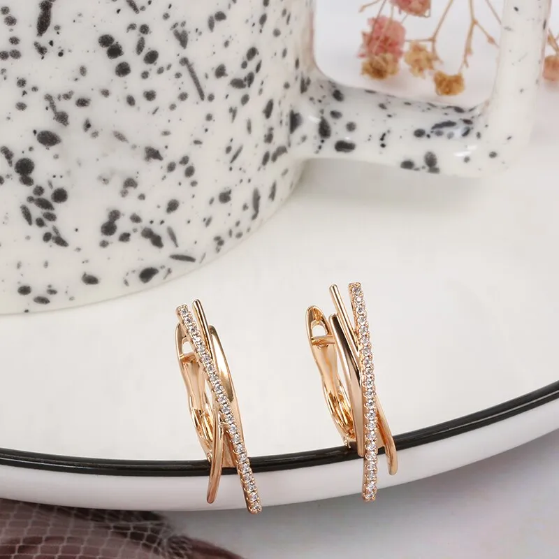 Minimalist Line Design Sparkling Zircon Metal Earrings