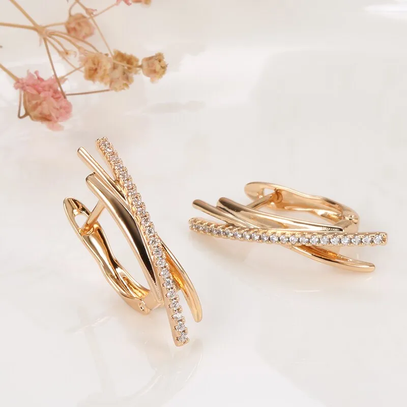Minimalist Line Design Sparkling Zircon Metal Earrings