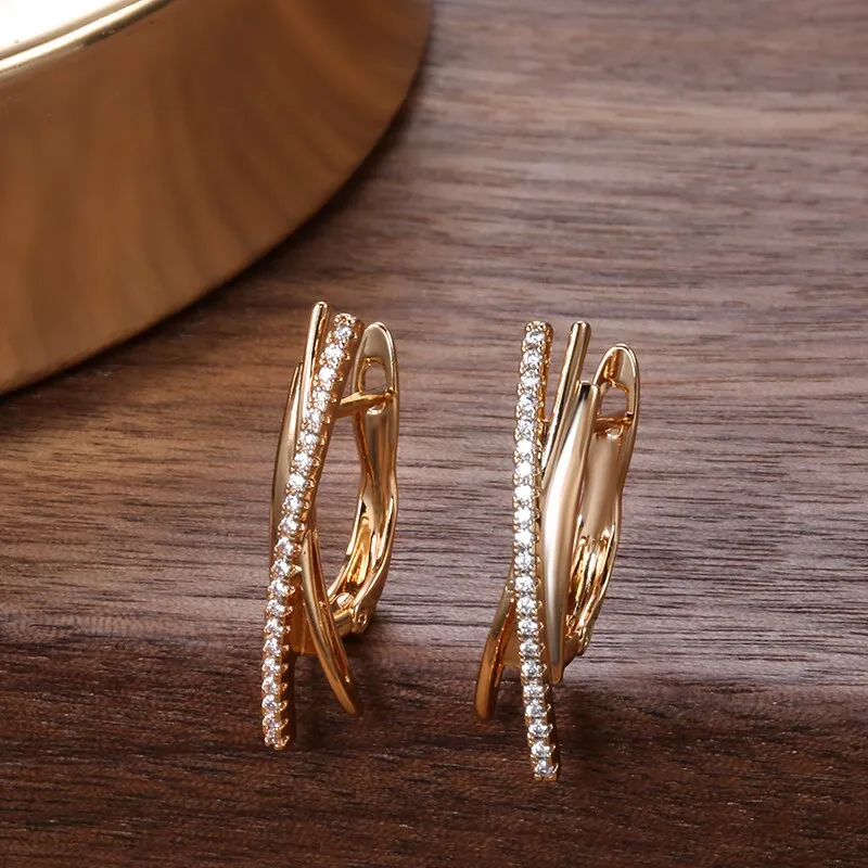 Minimalist Line Design Sparkling Zircon Metal Earrings