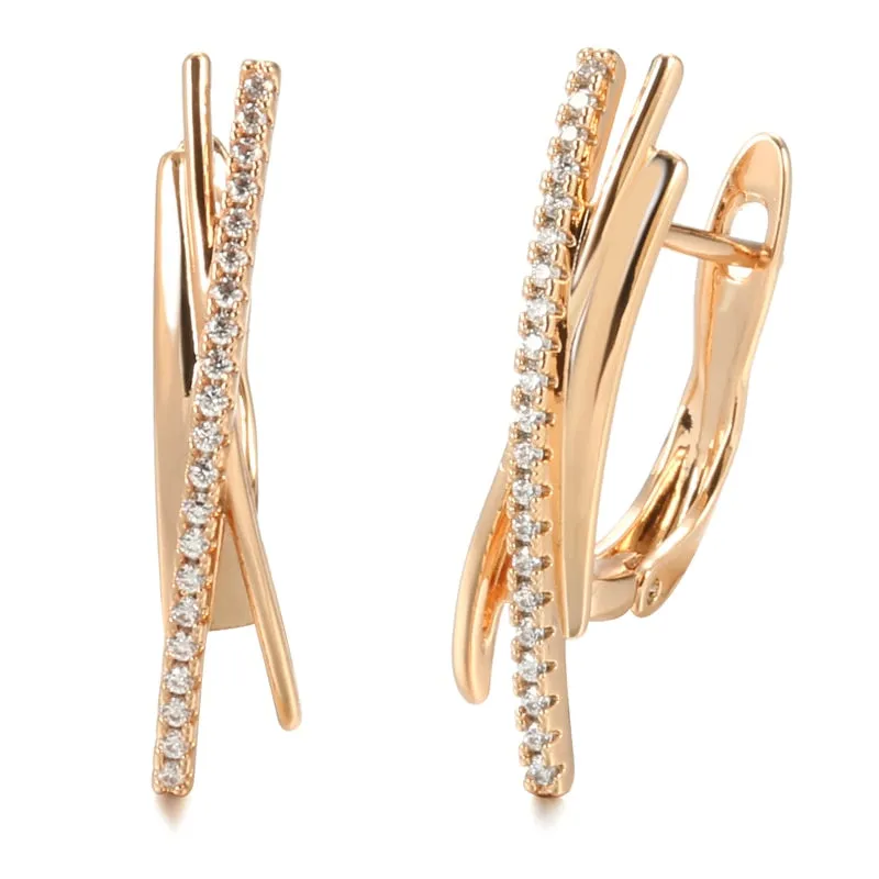 Minimalist Line Design Sparkling Zircon Metal Earrings