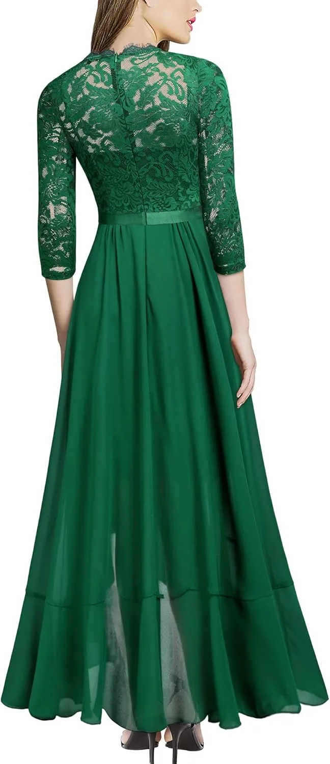 Miusol Women's Elegant Floral Lace Ruffle Bridesmaid Maxi Dress
