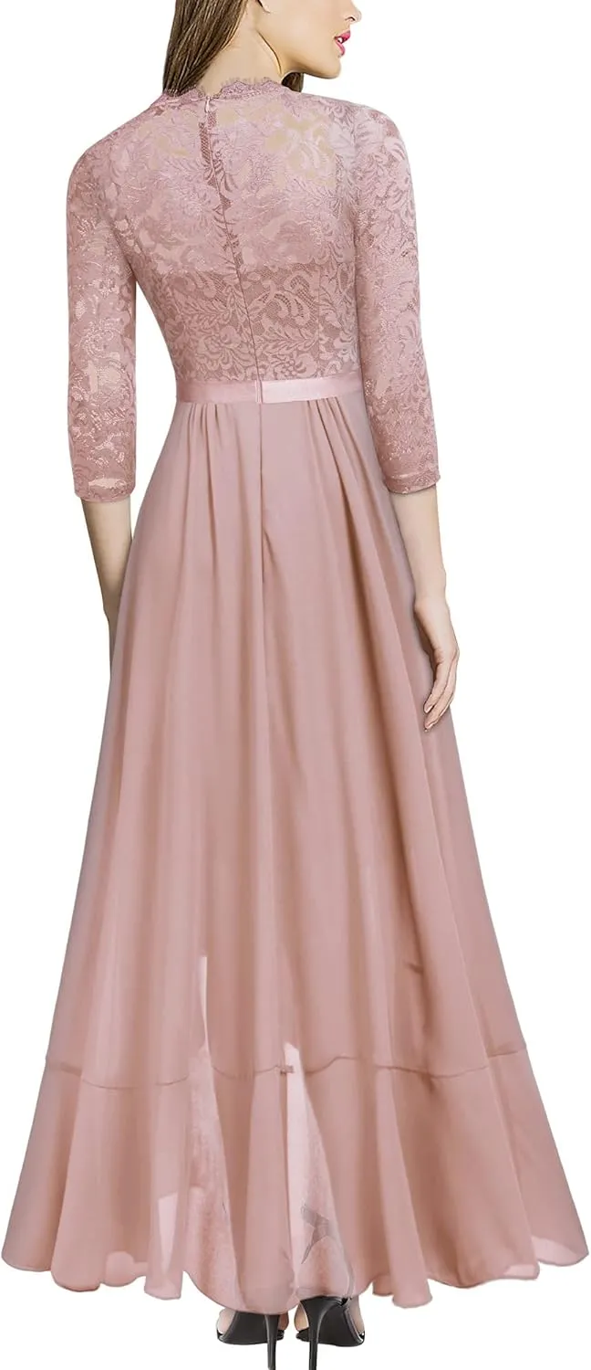 Miusol Women's Elegant Floral Lace Ruffle Bridesmaid Maxi Dress