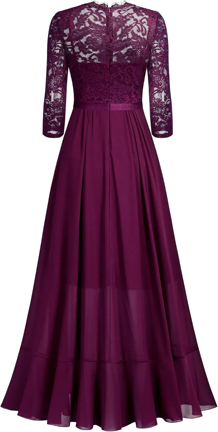 Miusol Women's Elegant Floral Lace Ruffle Bridesmaid Maxi Dress