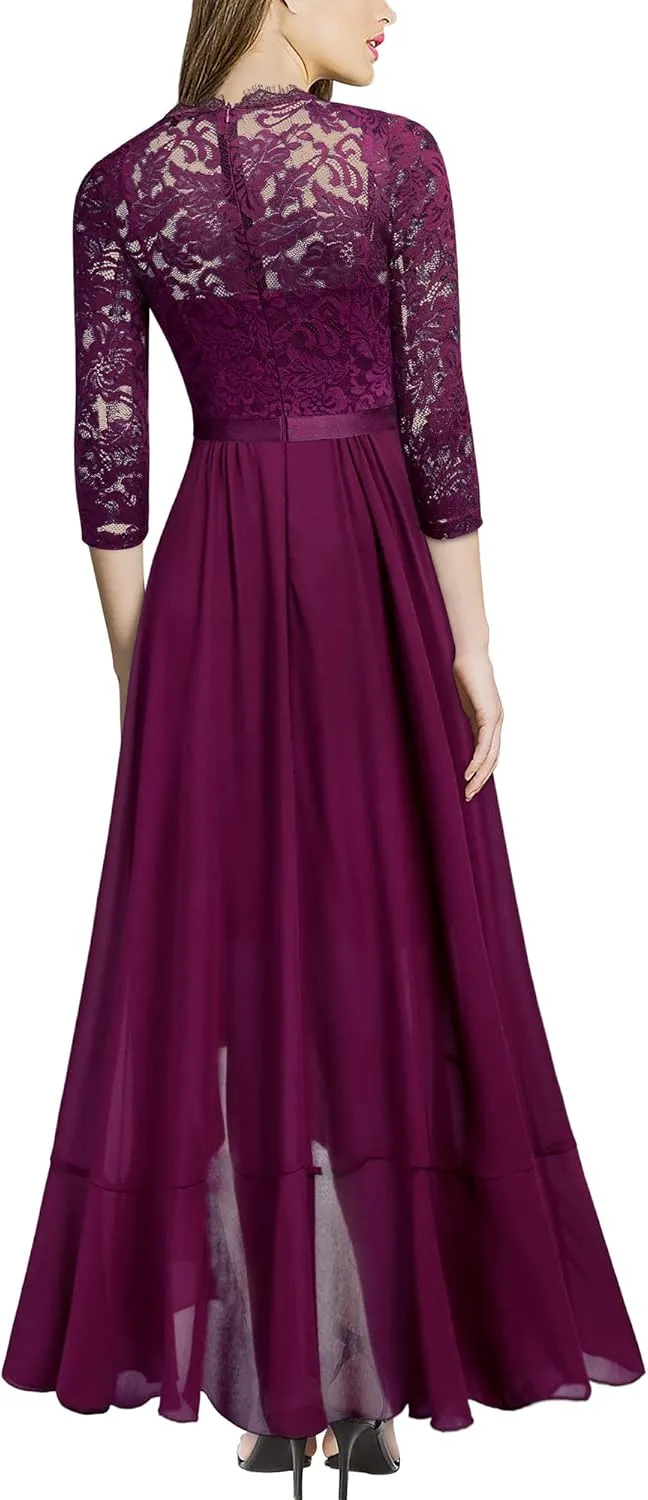 Miusol Women's Elegant Floral Lace Ruffle Bridesmaid Maxi Dress