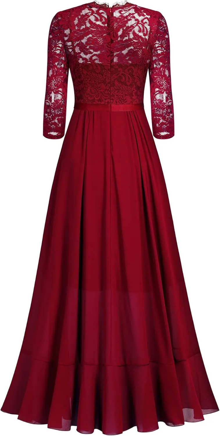 Miusol Women's Elegant Floral Lace Ruffle Bridesmaid Maxi Dress