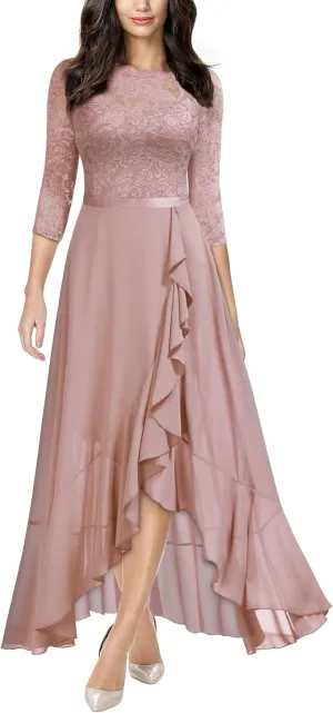 Miusol Women's Elegant Floral Lace Ruffle Bridesmaid Maxi Dress