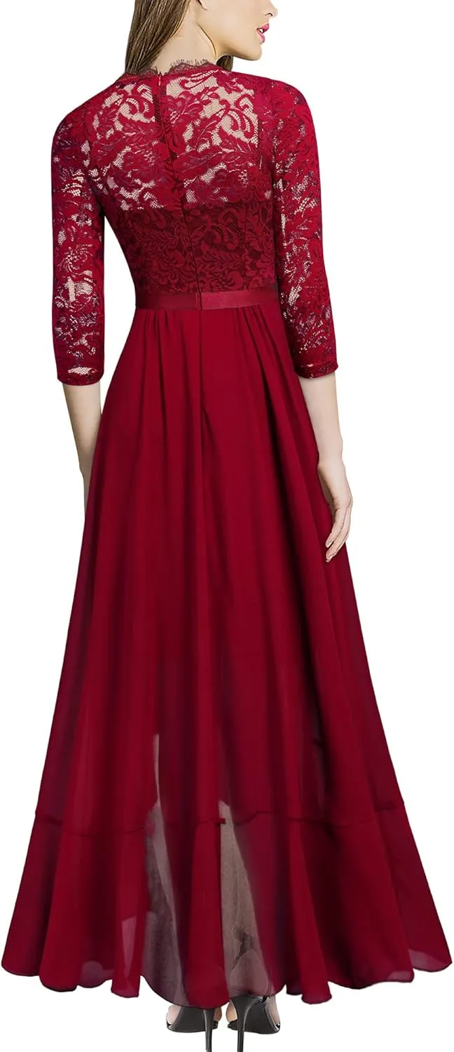 Miusol Women's Elegant Floral Lace Ruffle Bridesmaid Maxi Dress