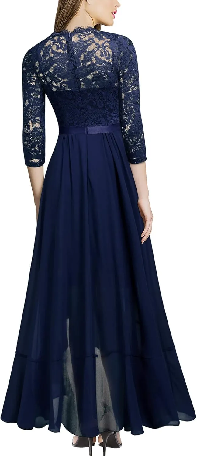 Miusol Women's Elegant Floral Lace Ruffle Bridesmaid Maxi Dress