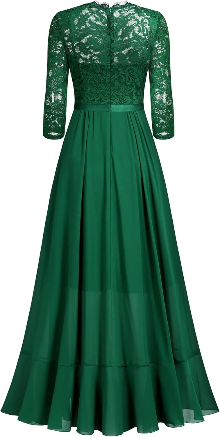 Miusol Women's Elegant Floral Lace Ruffle Bridesmaid Maxi Dress