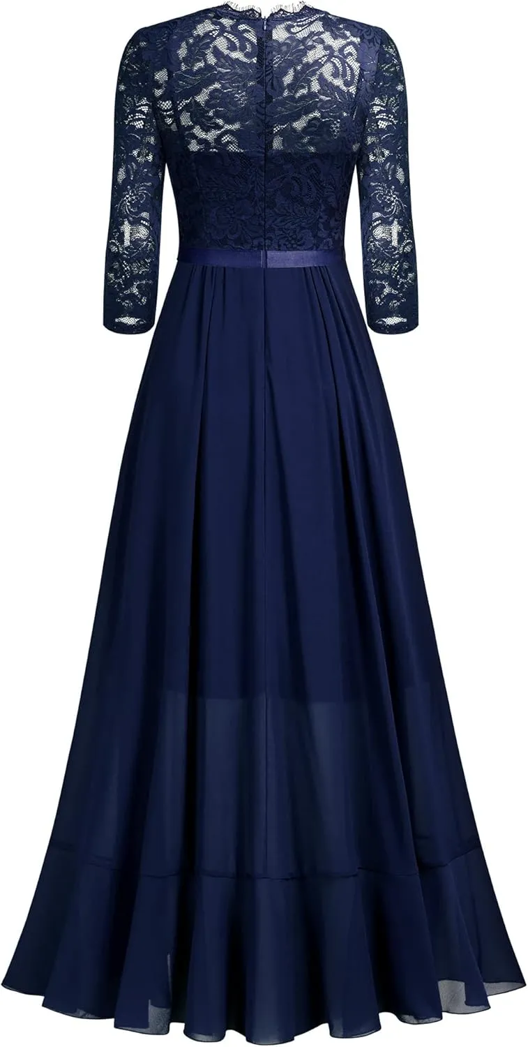 Miusol Women's Elegant Floral Lace Ruffle Bridesmaid Maxi Dress