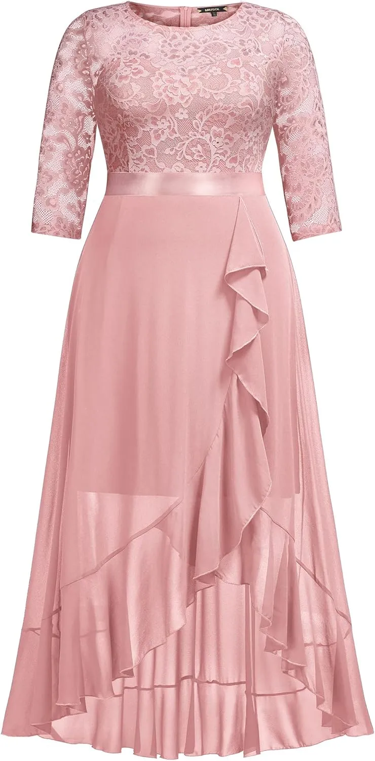 Miusol Women's Plus Size Elegant Ruffle Floral Lace Bridesmaid Maxi Dress