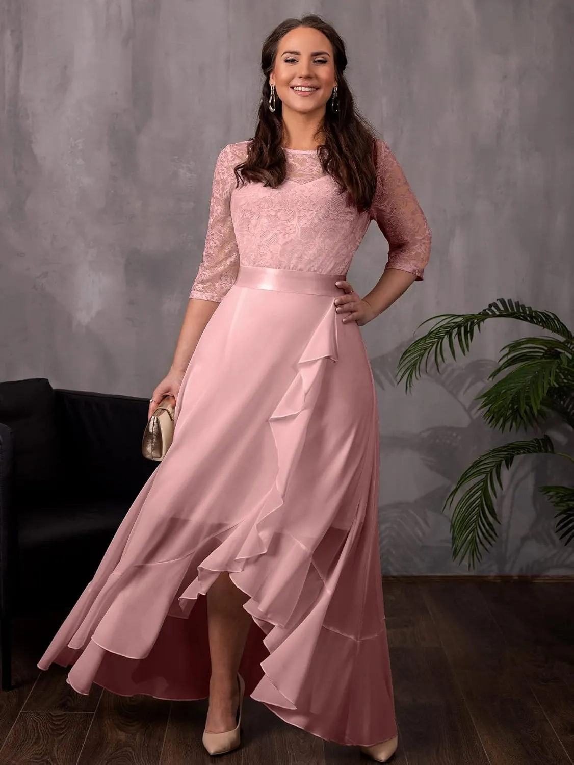 Miusol Women's Plus Size Elegant Ruffle Floral Lace Bridesmaid Maxi Dress