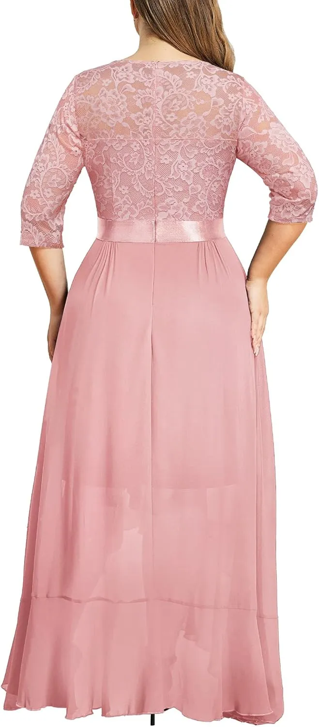 Miusol Women's Plus Size Elegant Ruffle Floral Lace Bridesmaid Maxi Dress