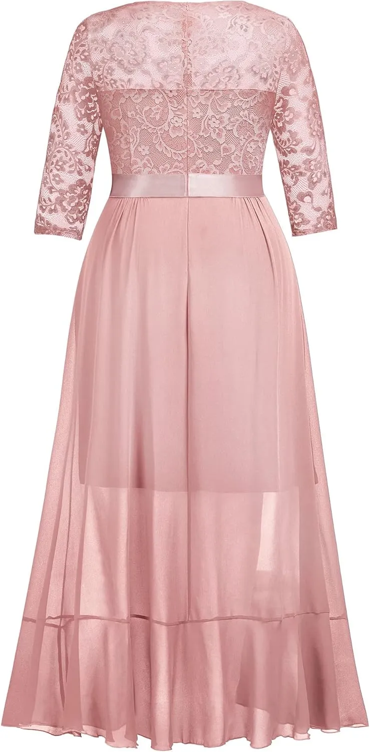 Miusol Women's Plus Size Elegant Ruffle Floral Lace Bridesmaid Maxi Dress