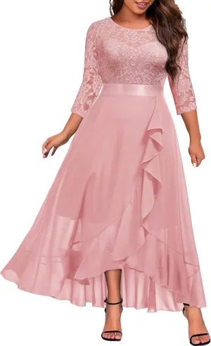 Miusol Women's Plus Size Elegant Ruffle Floral Lace Bridesmaid Maxi Dress