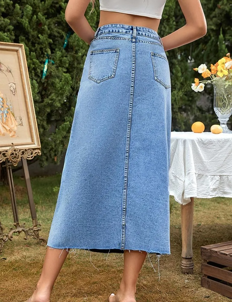 Mywinway Jean Skirts for Women Denim 2025 Spring Summer Elastic High Waisted Pencil Bodycon Long Midi Skirts