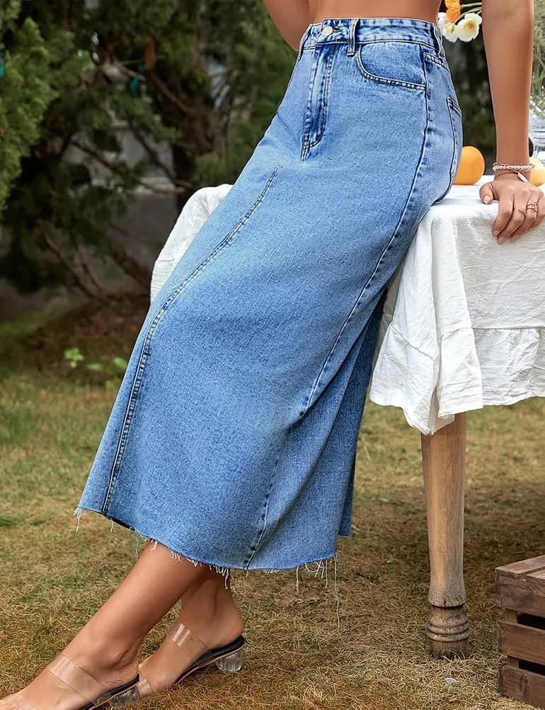 Mywinway Jean Skirts for Women Denim 2025 Spring Summer Elastic High Waisted Pencil Bodycon Long Midi Skirts