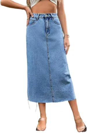 Mywinway Jean Skirts for Women Denim 2025 Spring Summer Elastic High Waisted Pencil Bodycon Long Midi Skirts