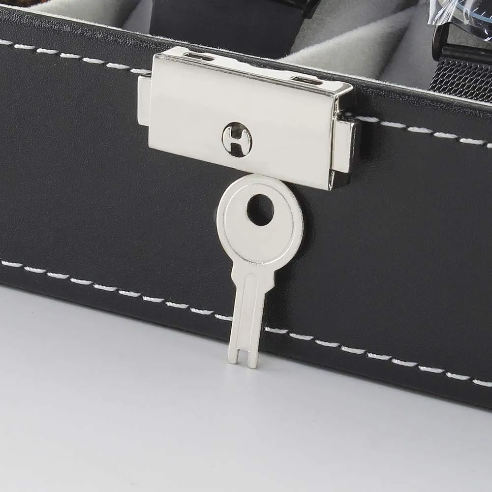 NEX 6 Slots Watch Box Organizer for Men, Black Watch Holder Stand Display Storage Case