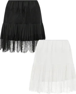 niyokki Women's Y2k Vintage Skirts Lace Slip Skirt Pleated Ruffle Floral Lace Tiered Short Mini Underskirt