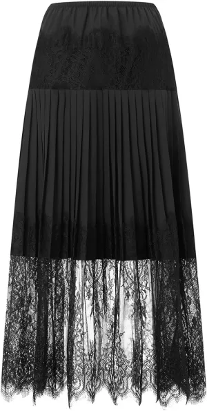 NUFIWI Women Y2k Lace Long Skirts Low Rise Half Slip Skirts Lace Long Underskirts Floral Lace Ruffle Pleated Skirts