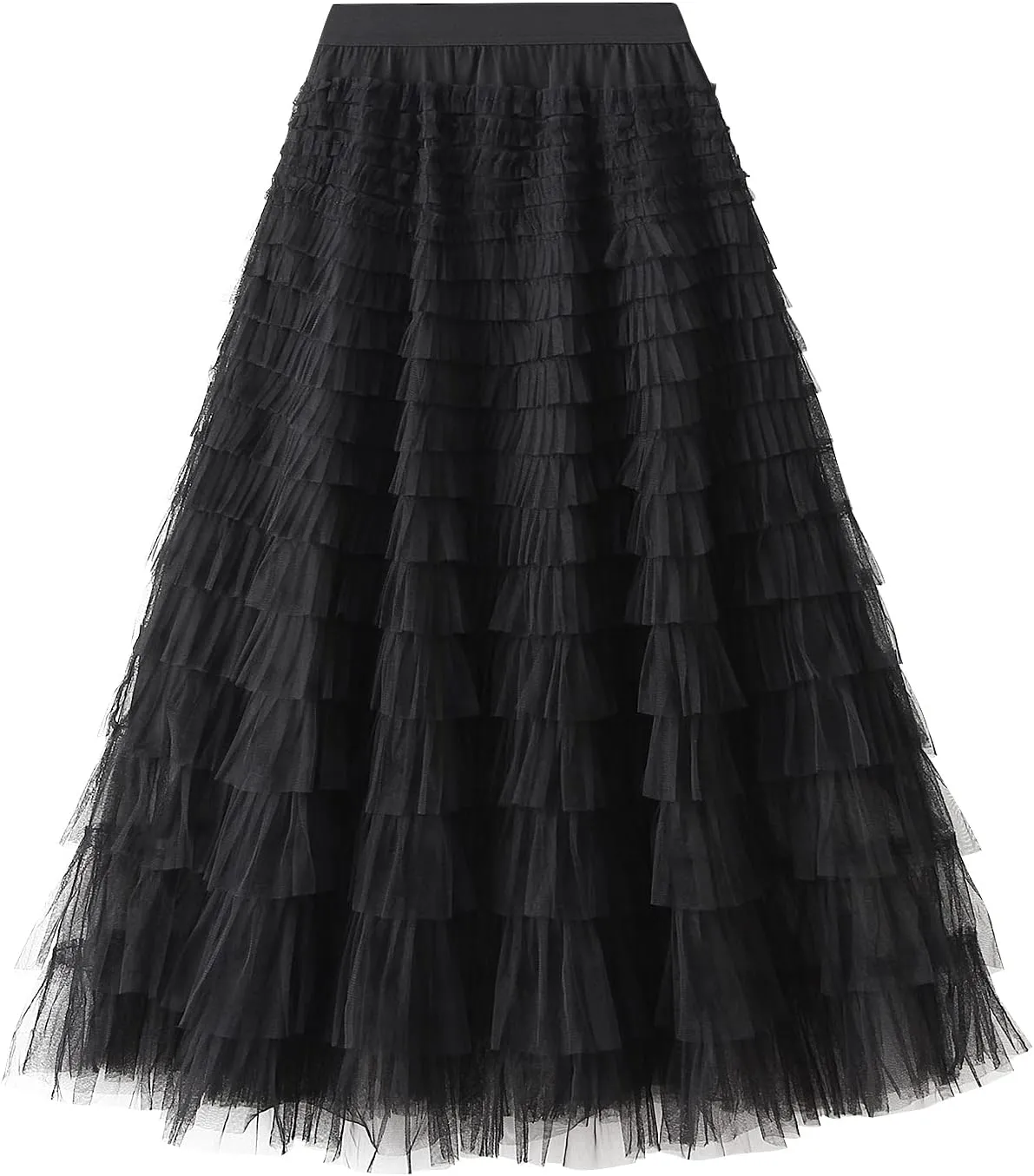NUFIWI Womens Tiered A Line Skirt Tulle High Waist Layered Mesh Tutu Maxi Skirts Ruffles Long Party Skirt