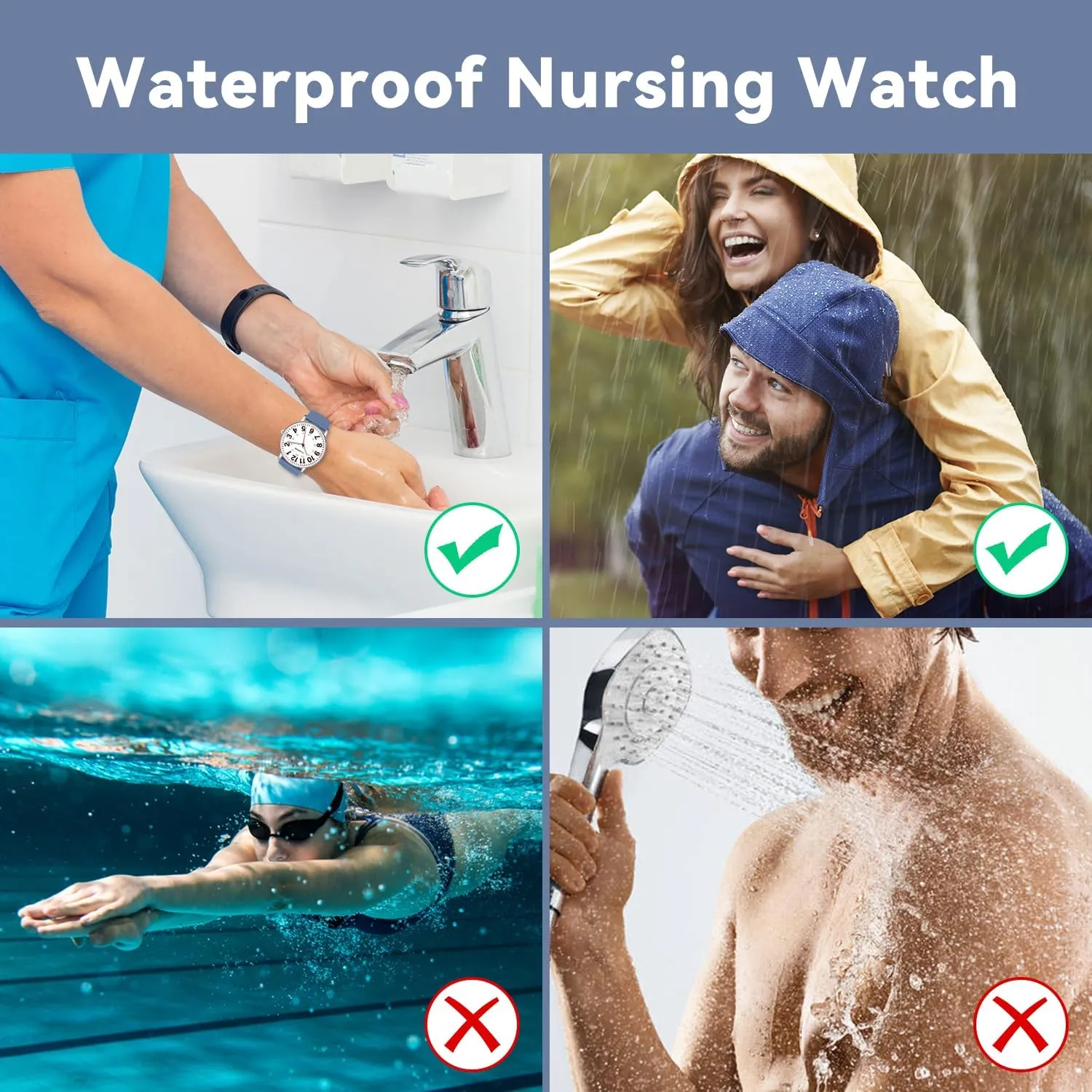 Nurse Watch for Nurses Doctors Women Men,Waterproof Analog Watches with Luminous Dial and Japanese Quartz Movement,Easy to Read Military Time Watch with Second Hand, 12/24 Hours,Silicone Band