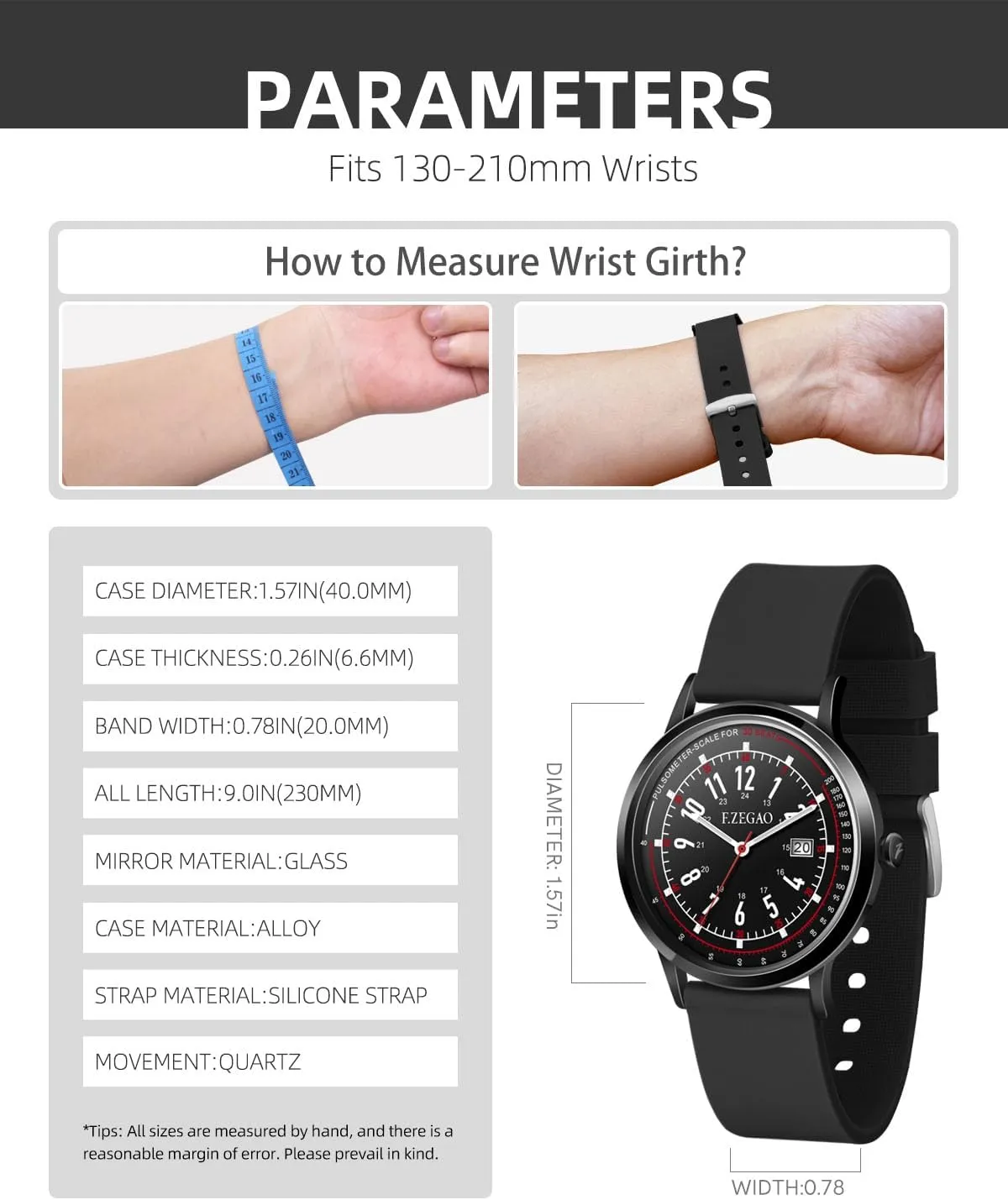 Nurse Watch Pulsometer Unisex, 50M Waterproof Watches for Swimming 12/24 Hour Military Time Luminouse Easy Read Dial