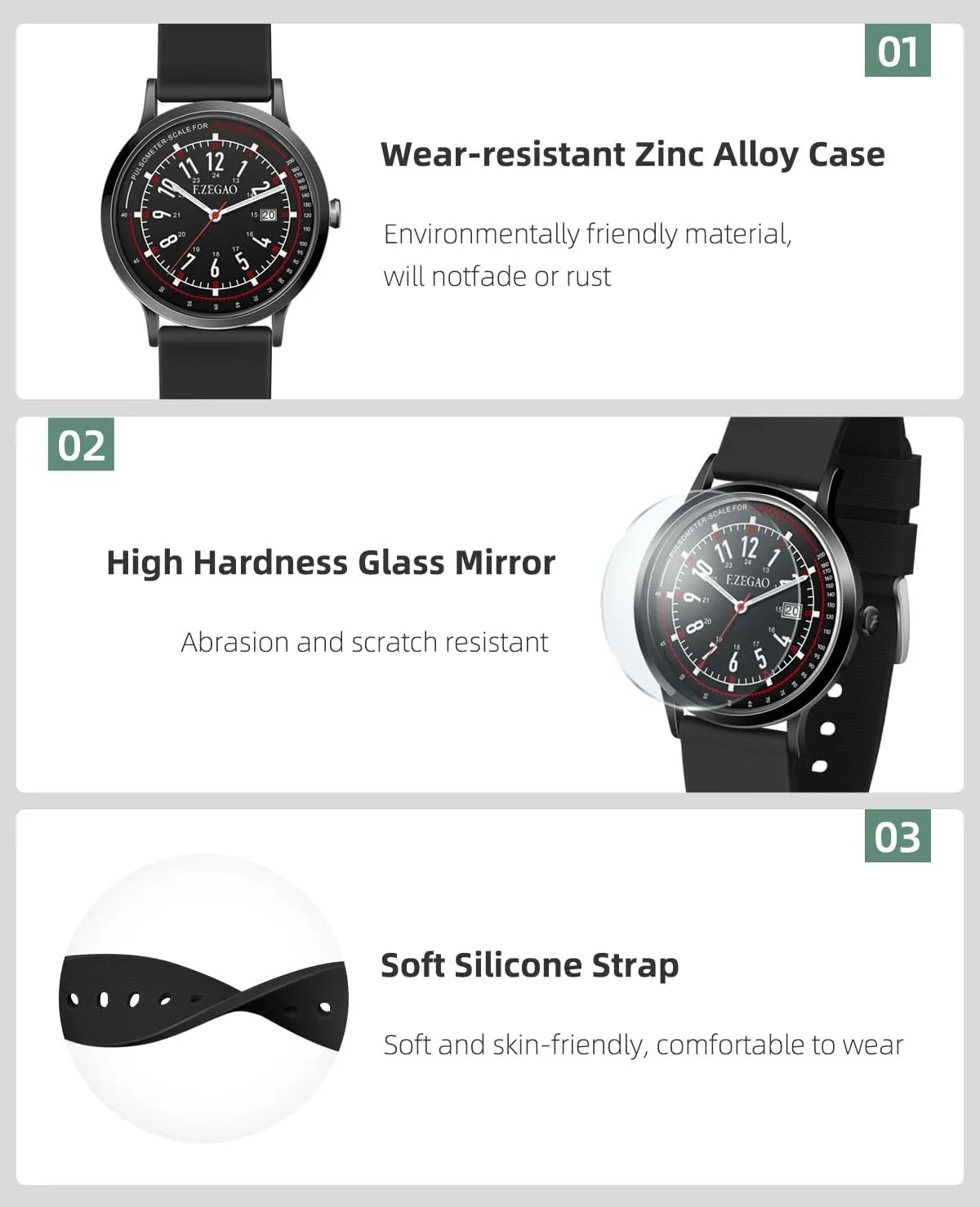 Nurse Watch Pulsometer Unisex, 50M Waterproof Watches for Swimming 12/24 Hour Military Time Luminouse Easy Read Dial