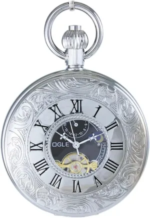 OGLE Waterproof Roman Tourbillon Phases Moon Chain Fob Skeleton Automatic Mechanical Pocket Watch