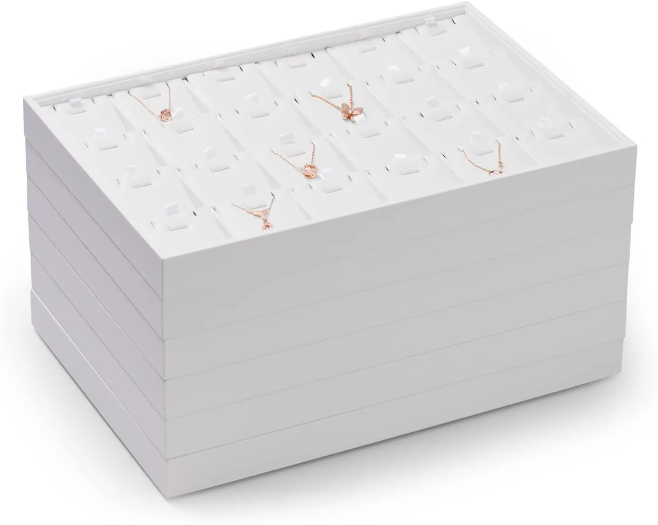 Oirlv Premium White Leather Stackable Jewelry Tray Ring Holder Organizer Showcase Ring Earring Display