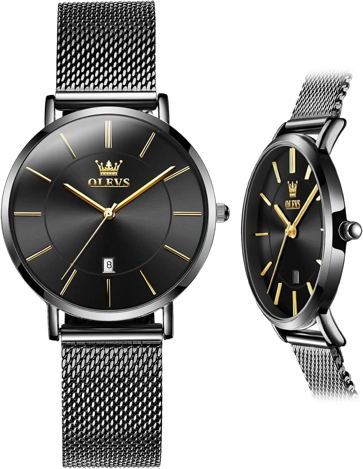 OLEVS Women's Watches, 6.5mm Ultra-Thin Big Face Business Casual Ladies Watch, Japanese Quartz Female Dress Watch with Date Mesh Bracelet Waterproof (White/Blue/Black Dial)