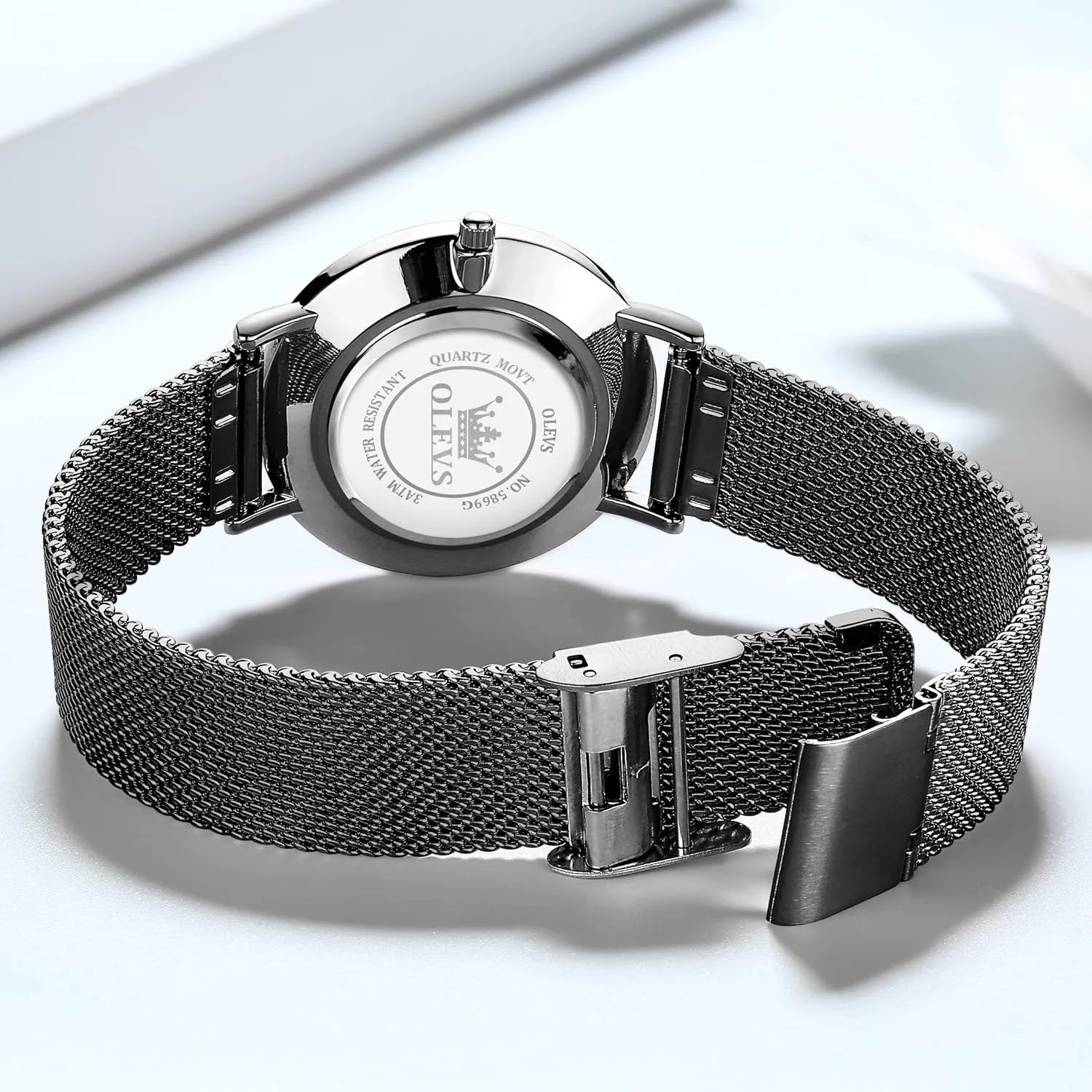 OLEVS Women's Watches, 6.5mm Ultra-Thin Big Face Business Casual Ladies Watch, Japanese Quartz Female Dress Watch with Date Mesh Bracelet Waterproof (White/Blue/Black Dial)