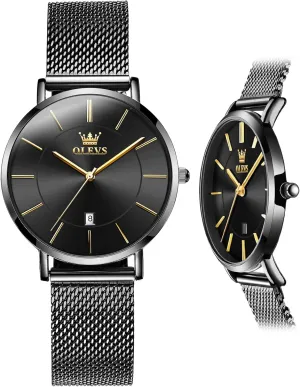 OLEVS Women's Watches, 6.5mm Ultra-Thin Big Face Business Casual Ladies Watch, Japanese Quartz Female Dress Watch with Date Mesh Bracelet Waterproof (White/Blue/Black Dial)