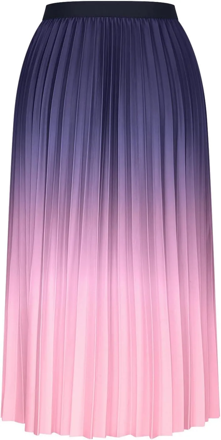Ombre Pleated Midi Skirt for Women Gradient High Waist Flowing A Line Skirts Fashion Spring Summer Dress
